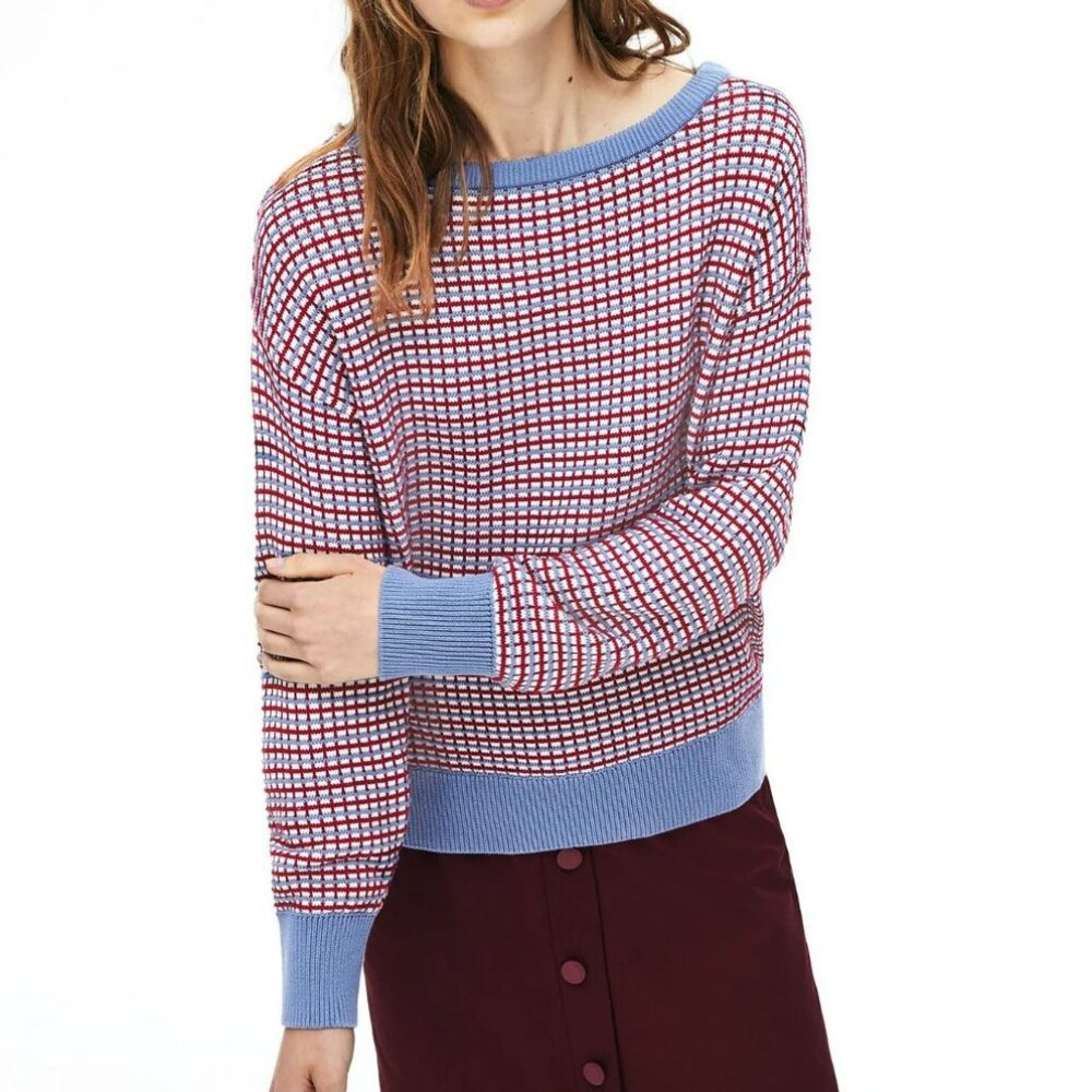Lacoste Women's Boat Neck Check Cotton Jacquard Sweater